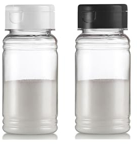Set of 2 - Plastic Salt and Pepper Shakers with Lid, Moisture Proof Spice Dispenser, Seasoning Container Pourer with Shaker Lids, 3.5 oz., Black & White