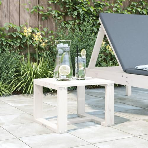 KLYEON Garten-Beistelltisch Weiß 40x38x28,5 cm Massivholz Kiefer,Kleiner Gartentisch aus massivem Kiefernholz mit Lattentischplatte, ideal für Balkon, Terrasse und Garten Gartenmöbel & Zubehör