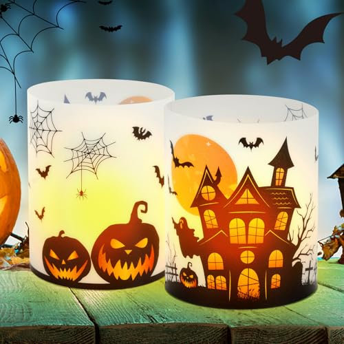 Hxezoc 15 lanterne per Halloween, decorazione da tavolo a forma di zucca, pipistrello, ragnatela, decorazione da tavolo, per lumini o candele e feste in giardino