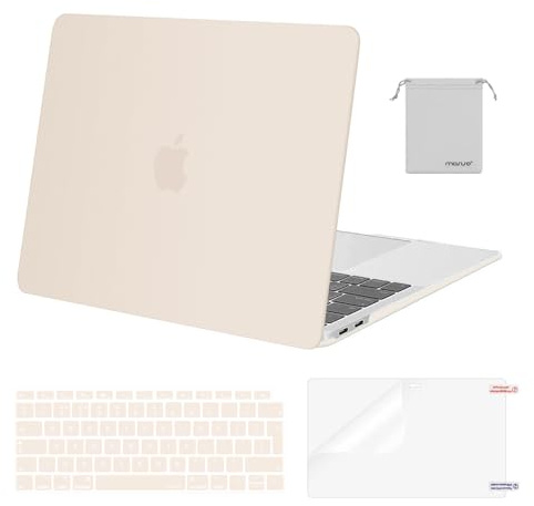 MOSISO Compatible with MacBook Air 13 inch Case M1 2021 2020 2019 2018, Hard Shell for MacBook Air M1 Case 13.3 inch A2337 A2179 A1932 & Keyboard Cover & Screen Film & Storage Bag, Beige