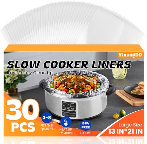 30 Pieces Slow Cooker Liners Large Size 13 x 21 Inch Disposable Pot Liners Plastic Bags for Slow Cooking, Fits 3-8 Quarts, BPA Free, Suitable for Oval and Round Pots