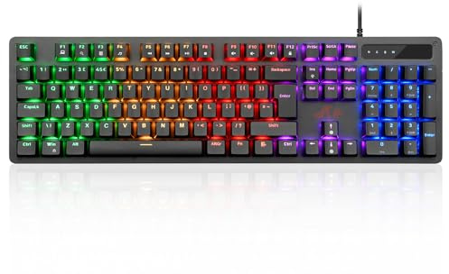 Rii Mechanical Keyboard Full Size,RGB Wired Gaming Keyboard UK Layout | Blue Switches,Anti-Ghosting,104 Keys,22 RGB Backlit Modes,Broad Compatibility:PC PS5,etc.with Numeric Keypad