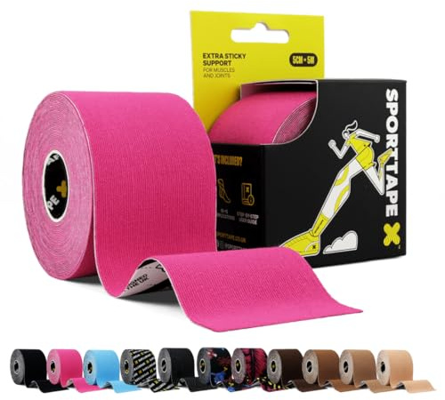 SPORTTAPE Kinesiologie Tape - 5 cm x 5 m - Rosa Rolle - Hautfreundlich | Elastisch & wasserfest kinesiotapes, Tape sport, Baumwolle, Starke Haftung, Latexfrei für Muskel- & Gelenk-Support