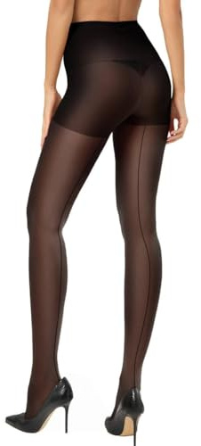 CozyWow Classic Backseam Sheer Tights for Women, 20D Retro Pantyhose Vintage Style,Reinforced Back Seam Stockings Hosiery（1 pair Black,L