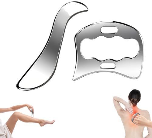 2 Stück Gua Sha Edelstahl Set,Professionelle Gua Sha Schaber für Gesicht & Körper, 2 verschiedene Formen (Flach & Gebogen),Faszienmassage, Muskelentspannung, Schmerzlinderung