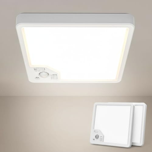 2 Stück Deckenlampe mit Bewegungsmelder–18W 1800LM LED Deckenleuchte, Flache Lampe mit Bewegungssensor Innen, 3 Farbtemperaturen, mit Radar Bewegungssensor und Dämmerungssensor für Flur Keller Balkon