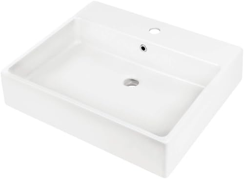 Lavabo da appoggio o parete con basetta per rubinetteria 60x50 cm in ceramica bianco - Varisto