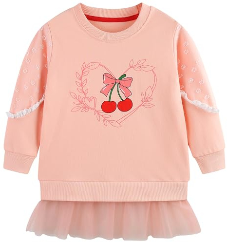 Tokeya Tröja Flickor Bomull Utan Huva Pullover Långärmad Tröja Avslappnad Söt T-shirt Tecknat Rundhalsad Komfort Pullover Toppar Kläder Flicka för Barn 2–7 år, Rosa, 5-6 år