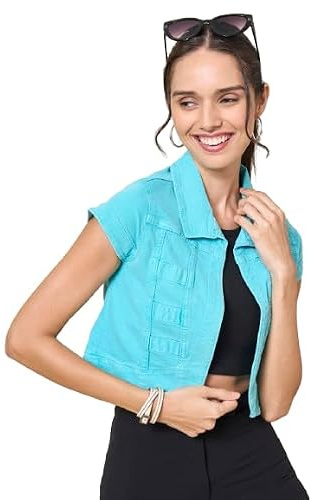 Style Quotient dam-bolerant, denim, öppen framtill, vanlig, marinblå, Blå/turkos, XS