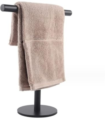 Elegante toallero independiente de acero inoxidable, soporte de baño en forma de T para tocador, diseño plateado moderno, organizador de toallas que ahorra espacio para el hogar y el spa