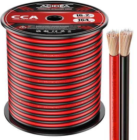 Acidea Câble Audio pour Enceintes - 2 x 1.5mm² - 50m Câble HP haut-parleur en CCA Cuivre pour HiFi et Hi-Fi Embarquée
