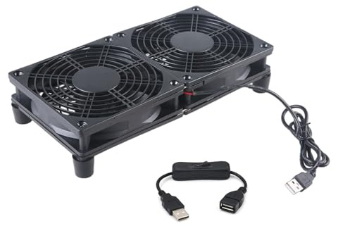 Geavonyg Ventilador Doble Alimentado por USB para Refrigeración De Enrutador Ventilación Eficiente Y Control De Temperatura del Ventilador Conmutable Electrónico