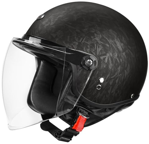 Casco Moto Retrò Vintage Pelle Casco Scodella Semi Integrale Casco Aperto Jet In ABS Certificato ECEDOT Per Motocicletta Scooter Pr Uomini E Donne Adulti Fodera Rimovibile B,XL:61-62CM