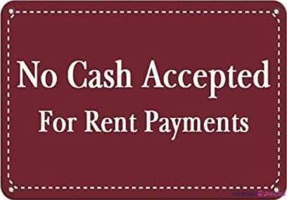 Zeasdacu No Cash Accepted for Rent Payments Sign - 8x12 inch Metal Tin Warning Plate - Sturdy for Rental Offices, Indoor Use