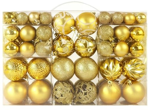 TRIXES Lot de 100 Boules de Noël dorées – Décorations incassables pour Sapin de Noël, Tailles variées
