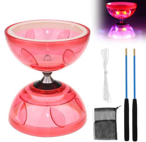 Diabolo a LED con cuscinetto a sfera, che si illumina al buio, 4 colori di luce, set da giocolare, set triplo per bambini e adulti, principianti e professionisti, gioco da giocoliere
