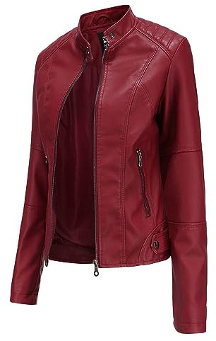 Generico Giacca Ecopelle Donna Pelle Bomber Finta Jacket Primavera Leggera Giubbino Giubbotto Elegante Giacchino Moto Leggero in Giacchetto Biker Corta di Eleganti