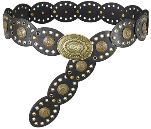 WERFORU Concho Gürtel für Damen Breiter Boho Westerngürtel Boho Taillengürtel für Kleider Röcke und Jeans
