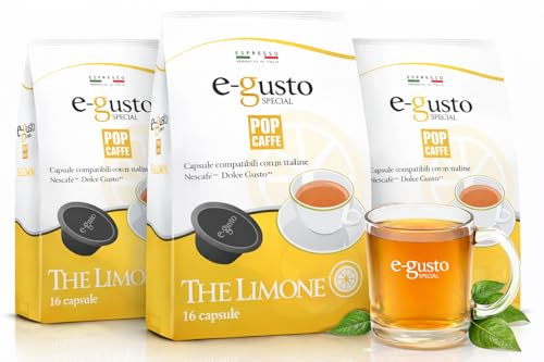 Pop Caffè E-Gusto The Limone – 20 gr – 3x16 Capsule – Compatibili con Dolce Gusto – Tè al Limone Solubile – Bevanda Aromatizzata Rinfrescante – Perfetto per Caldo e Freddo