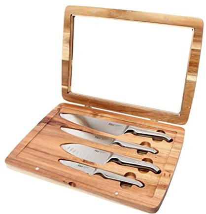 Furi Pro Knife Set 4 pc, Beautiful Acacia Wood Gift Box with Four Premium Knives for a Superior Cutting Performance, Stainless Steel Blades, Ergonomic Reverse-Wedge, Anti-Fatigue Handle