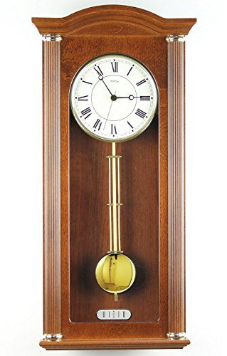 Wanduhr - AMS Funk Funkwanduhr mit Pendel Holz nussbaum farben Pendeluhr