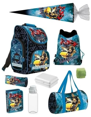 Familando - Schulranzen Set 9-teilig mit Schultüte - Transformers - Ergonomisch, stabil & mit gepolstertem Rücken - 1000g leicht - 15L Volumen - Mit Reflektoren - Für Grundschule ab 1. Klasse