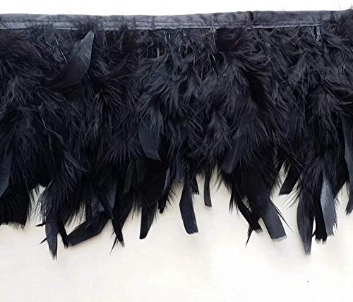 Sowder Truthahnfedern Fransenbesatz für Party Hochzeit Kleid Nähen Handwerk Kostüme Dekoration 2 Yards(schwarz)