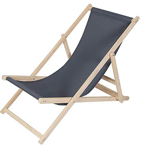 Melko Strandstuhl aus Holz Holzliegestuhl klappbar Campingstuhl Faltliege Sonnenliege Anthrazit Strandliege tragbar Campingliege
