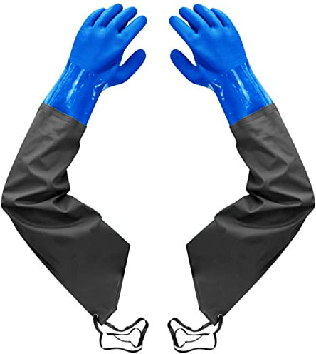 Long Rubber Gloves, Elbow Length Drain, Heavy Duty Pond, Chemical Protective for Resist Strong Acid, Alkali and Oil
