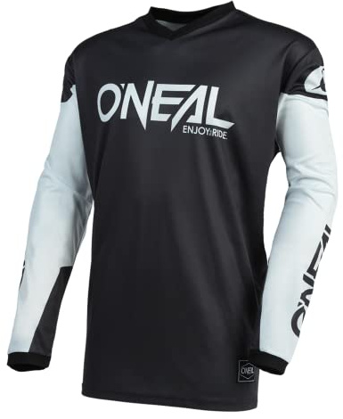 O'NEAL | Motocross-Trikot | Enduro MX | Atmungsaktives Material, gepolsterter Ellenbogenschutz, Passform für maximale Bewegungsfreiheit | Element Jersey Threat | Erwachsene | Schwarz Weiß | Größe M