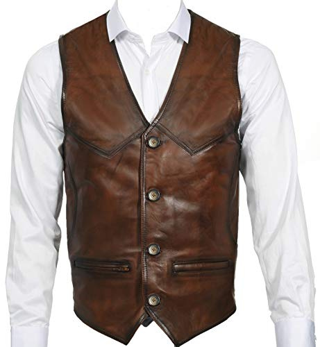 Gilet 100 % cuir d'agneau, gilet en cuir marron, gilet en peau de mouton douce, marron, XL