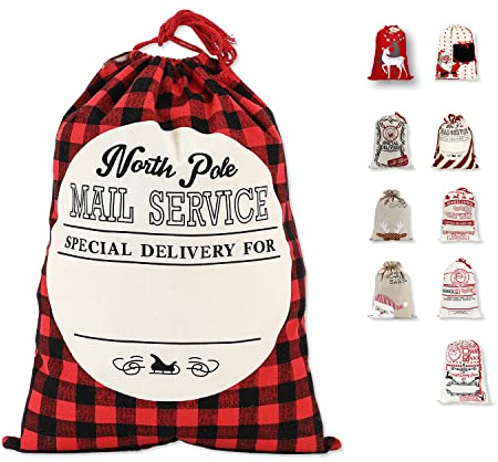 LessMo Großer Santa Weihnachtssack, Weihnachten Tasche Weihnachtsmannsack mit Kordelzug, [Ort zum Schreiben von Wünschen] Santa Sack Xmas Geschenk Packtaschen für Weihnachtsfeier Dekoration