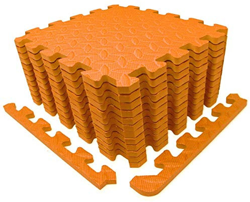 9HORN Tapis d'exercice / Tapis de protection de sol avec dalles emboîtables en mousse EVA et bords pour équipement de gym, yoga, protection de surface (orange, 12 carreaux (~ 12 m²)