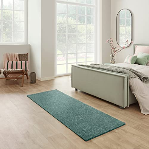 Carpet Studio Maine Teppich Läufer Grün, Läufer Flur 57x150cm, Kurzflor Teppiche, Küchenläufer, Wohnzimmerteppich, Bettvorleger Schlafzimmer