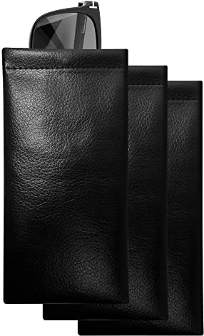 alladaga 3 Stück PU Leder Weiches Brillenetui Schutzhülle Tragbar Sonnenbrillen Etui Quetschoberteil Brillentasche für Männer und Damen