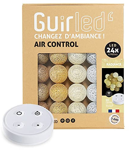 GuirLED - LED Baumwollkugeln Lichterkette USB - Drahtlose Fernbedienung - Baby Nachtlicht 2h - Dual USB 2A Netzteil enthalten - 4 Intensitäten – 24 Kugeln 2.4m - Radiance