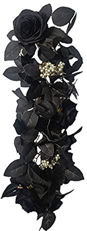 Atroy Künstliche schwarze Rosenranken, künstliche Rosenranken, hängende Blumengirlande, Sonnenblume, schwarze Rosenblätter für Tür, Halloween, Party, Garten, Dekoration, 2 Stück