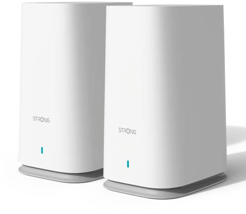 Strong, MESHKIT2100 Atria - Sistema WiFi de 5 Malla para el hogar: Cobertura 200 m2. Más área de Sombra - Booster tu WiFi a 2100 MBps. 2 Puertos Gigabit Ethernet para Box a Internet.