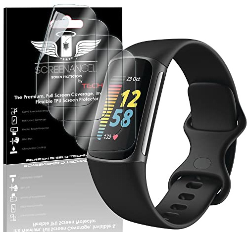 TECHGEAR [4 Pack Screen Protectors for Fitbit Charge 5 [Screen Angel Edition] [FULL Display Screen Coverage] [HD Clear] [Reinforced & Flexible] TPU Film Screen Protector
