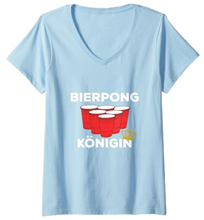 Damen Bierpong Beerpong Bier Alkohol Trinkspiel Bierpong Königin T-Shirt mit V-Ausschnitt