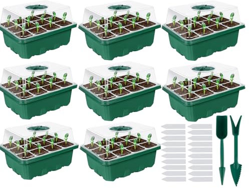 8 Stück Zimmergewächshaus Anzuchtkasten, Saatgut Starter Tray 96 Zellen Mini Gewächshaus Anzucht Set Setzling Starter Tabletts Mini-Propagator für Sämling Pflanze (Grün)