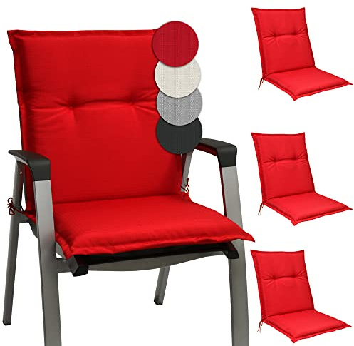 Beautissu 4er Set Niedriglehner Auflagen für Garten Balkon Camping Stuhl | 100x50cm 6cm dickes Rot bequemes Sitzkissen Sitzpolster Sitzauflage Gartenstuhlauflage Niederlehner Stuhlauflage Base NL