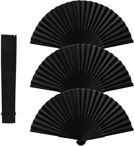 3Stück Silk Handfächer Hochzeitsfächer Dekoration Faltfächer Folding Fans Hand Klappfächer Vintage Handheld Faltventilator Chinesischer Fächer schwarz für Männer Damen Hochzeit Party Geschenke