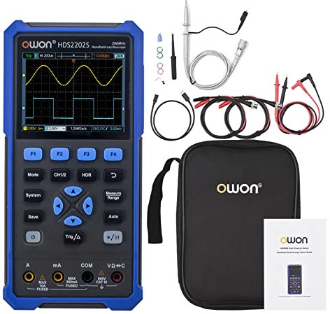 OWON HDS2202S - Oscilloscopio a 2 canali, larghezza di banda 20000 MHz, multimetro OSC + DMM + generatore di forma d'onda
