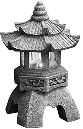 Lanterne solaire LED en pierre de pagode en résine - Ne se décolore pas - Tour de pierre zen - Décoration pour balcon et allée