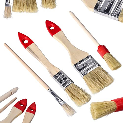 ToolSpace Set mit Pinseln zum Malen 4er Pinselset - 8/19/36 mm Flachpinsel und Rundbürste 25 mm Ringpinsel Pinselset Flache, Runde Brostenpinsel Naturhaar Naturborstenpinsel Pinsel Holzfarbe