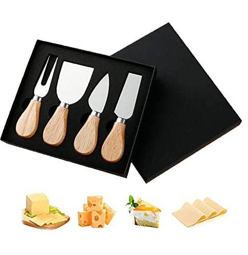 Daymi Premium 4 Teiliges Käsemesser Set,Edelstahl-Küchenkäse-Werkzeuge Mini-Käsemesser mit Holzgriff(zum Verschenken bereit)，für Kuchen-Dessert-Käsesalat