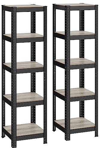 Songmics Ståhylla, set om 2, bokhylla, förvaringshylla, 5 hyllor, justerbar, 37 x 37 x 150 cm, kan belastas upp till 400 kg, för kök, vardagsrum, grepp-svart GLR037B12