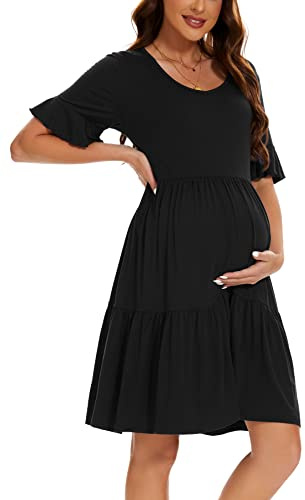 Smallshow Vestiti Premaman Estivi Abito Vestito Elegante Premaman Donna Black XXL