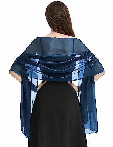 Niwicee Stola Damen Festlich Schal Stola Für Abendkleid Funkelnde Metallische Tücher Abendparty Kleider Hochzeit Brautjungfer Frühling Sommer Brautkleider Pashmina Schals-Marineblau